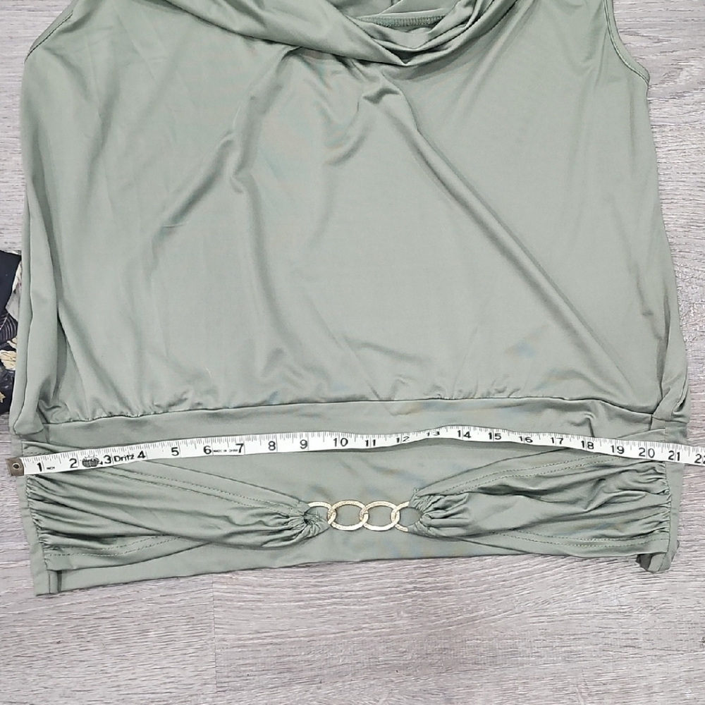 Floral Wide-Leg Pants & Sage Green Sleeveless Top 2x Set w/ Pink Bebe Purse New - Picture 4 of 16